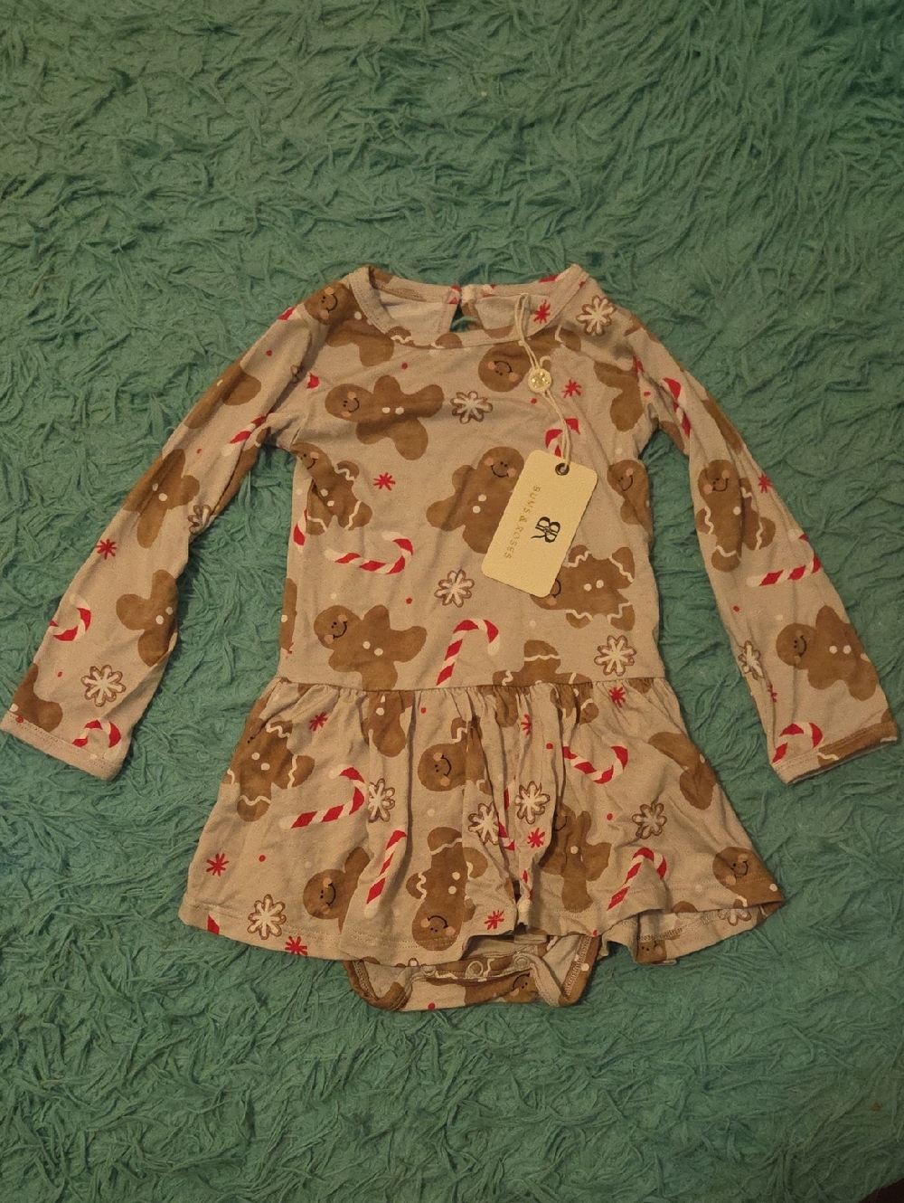 Bums & Roses 2T Gingerbread Candy Cane Long Sleeve Dress